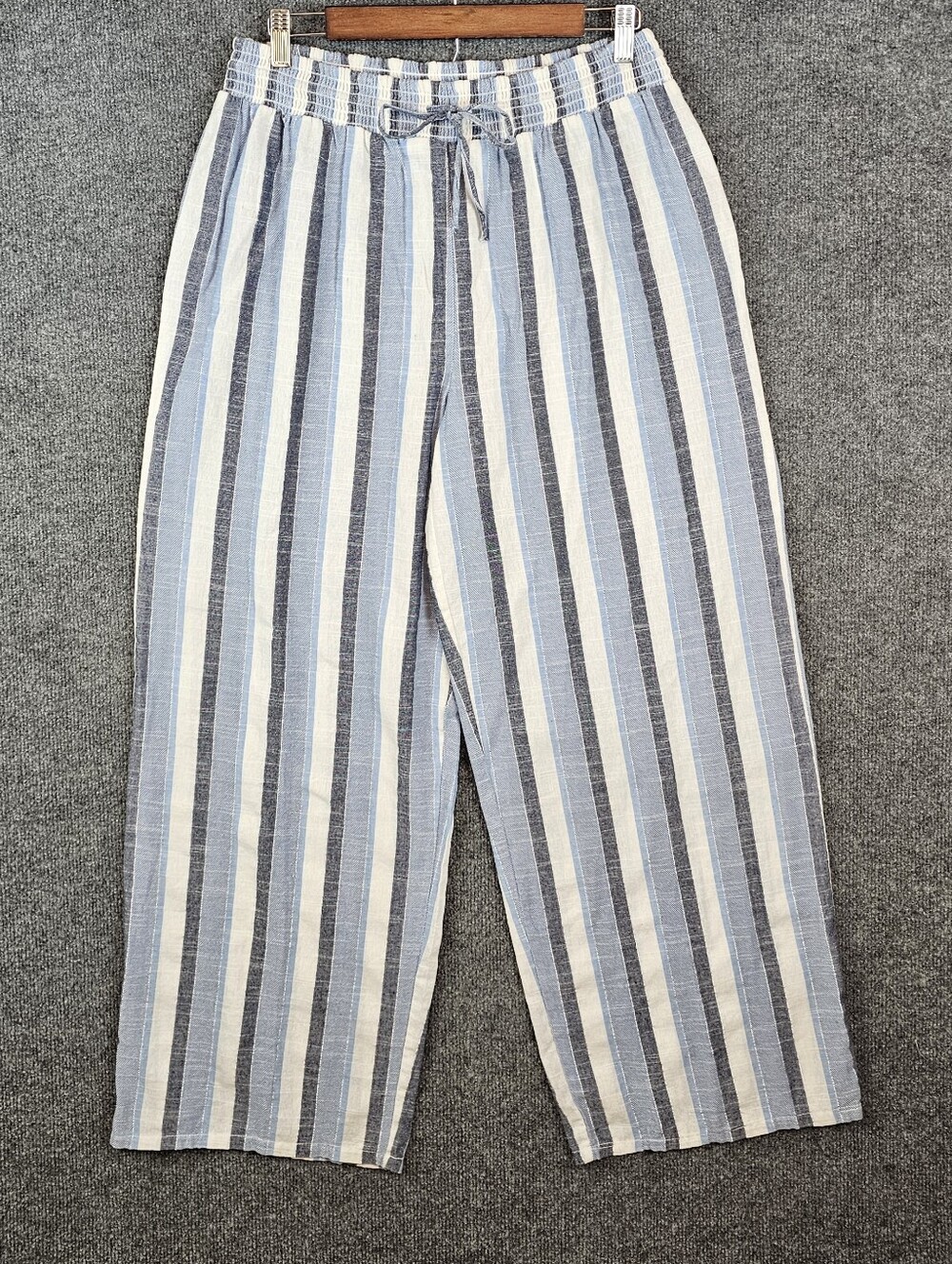 MIle Gabrielle Blue & White Striped Linen-Blend Pants - XL